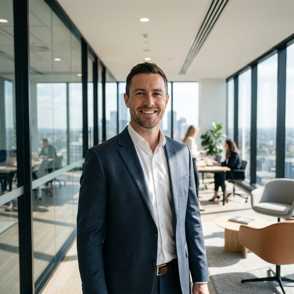 Australian Mortgage Broker in Modern Office